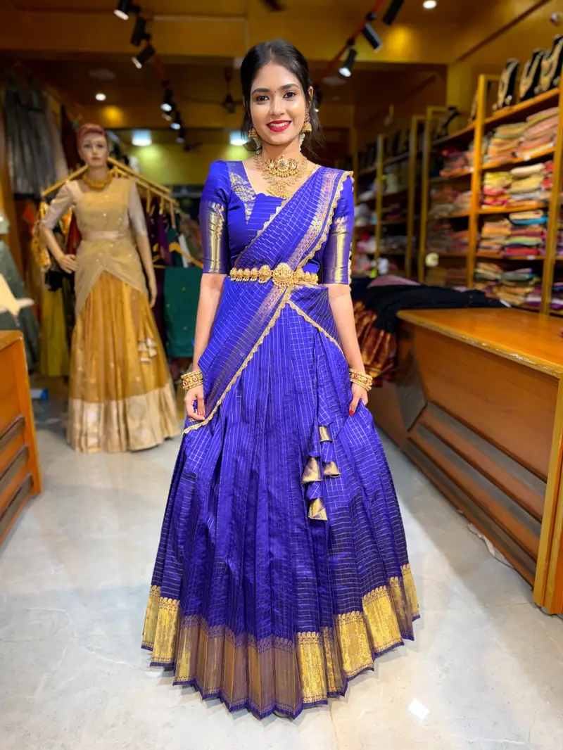Purplish Blue Tissue Checks Half Saree