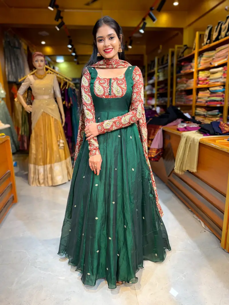 Bottle Green Handloom Cotton Gown