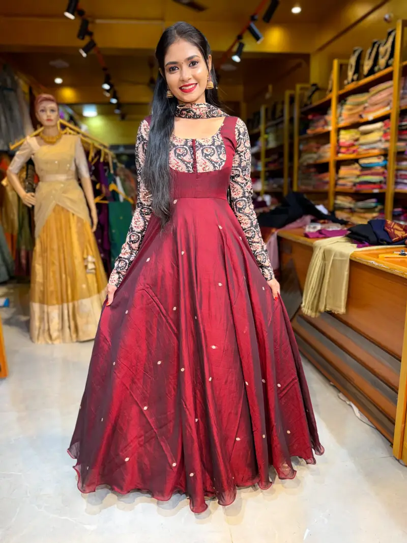 Maroon Handloom Cotton Gown