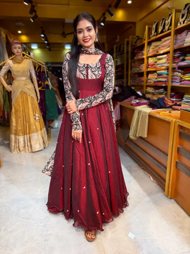 Maroon Handloom Cotton Gown - Image 2