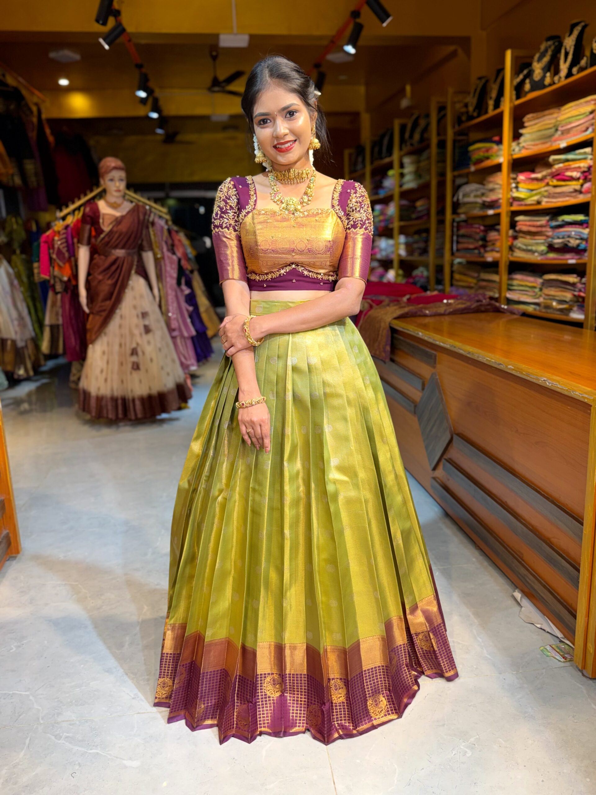 KANMANI Pista Aari worked Half Saree - Image 2