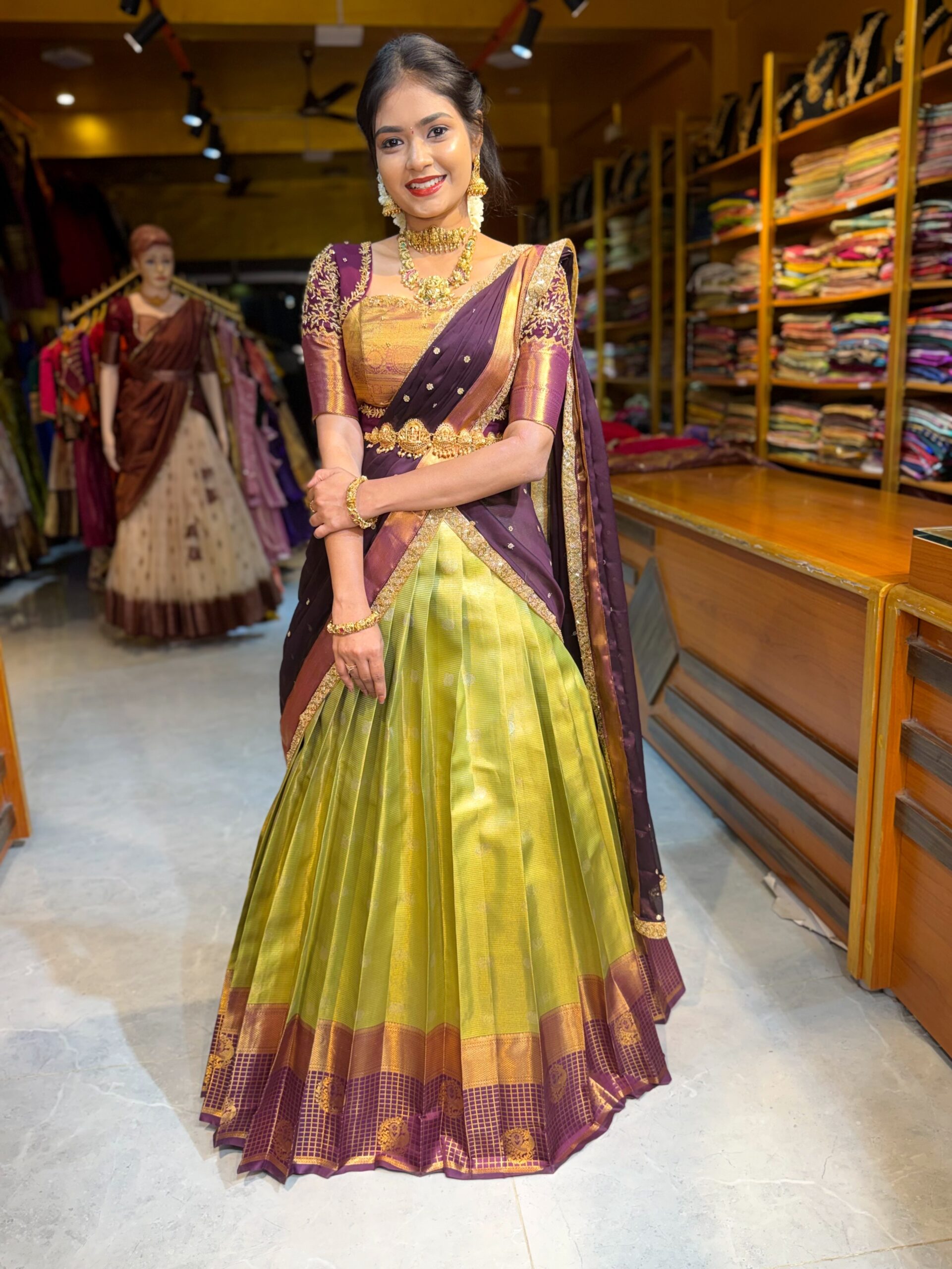 KANMANI Pista Aari worked Half Saree