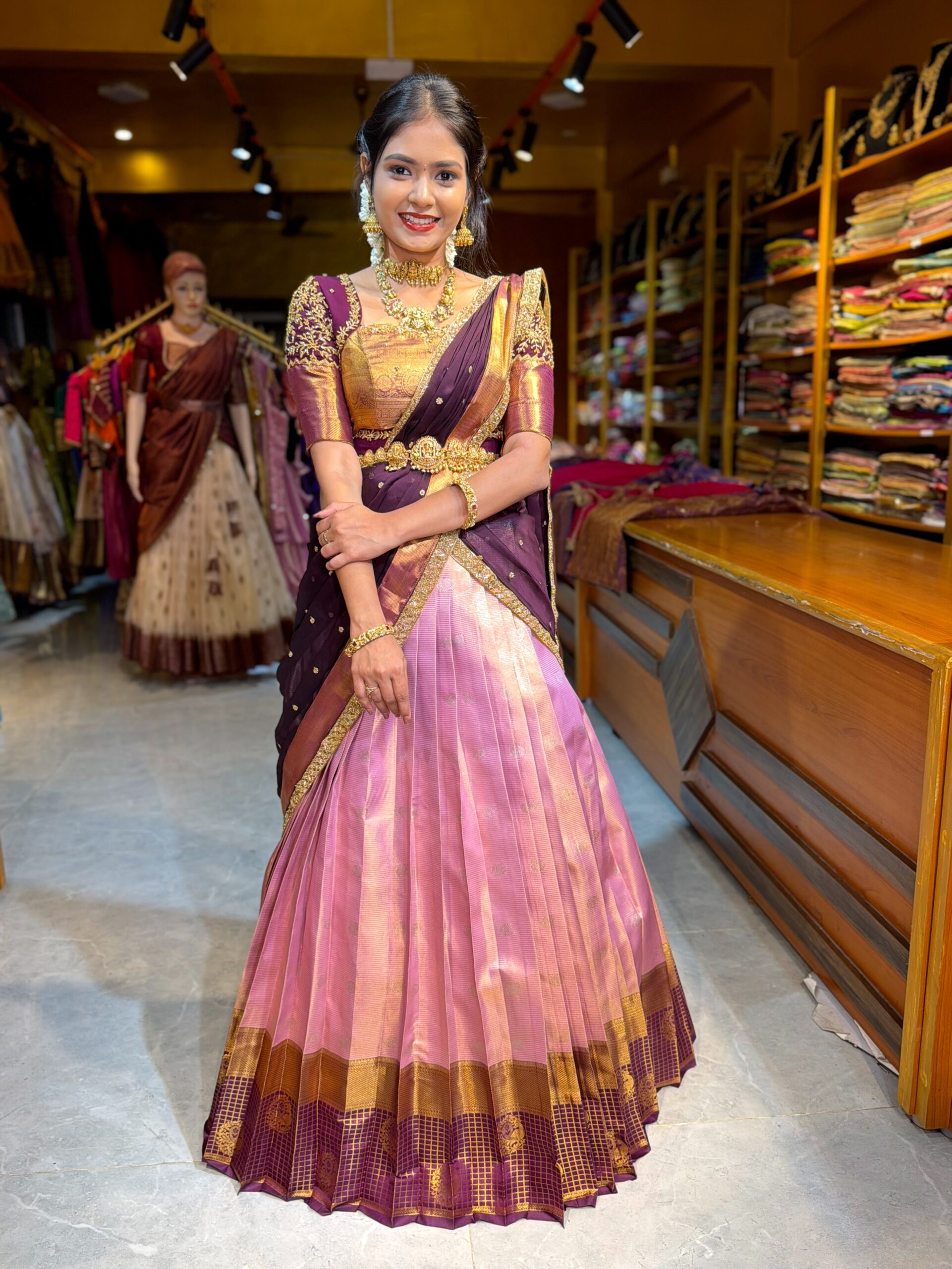 KANMANI Pink Aari worked Half Saree