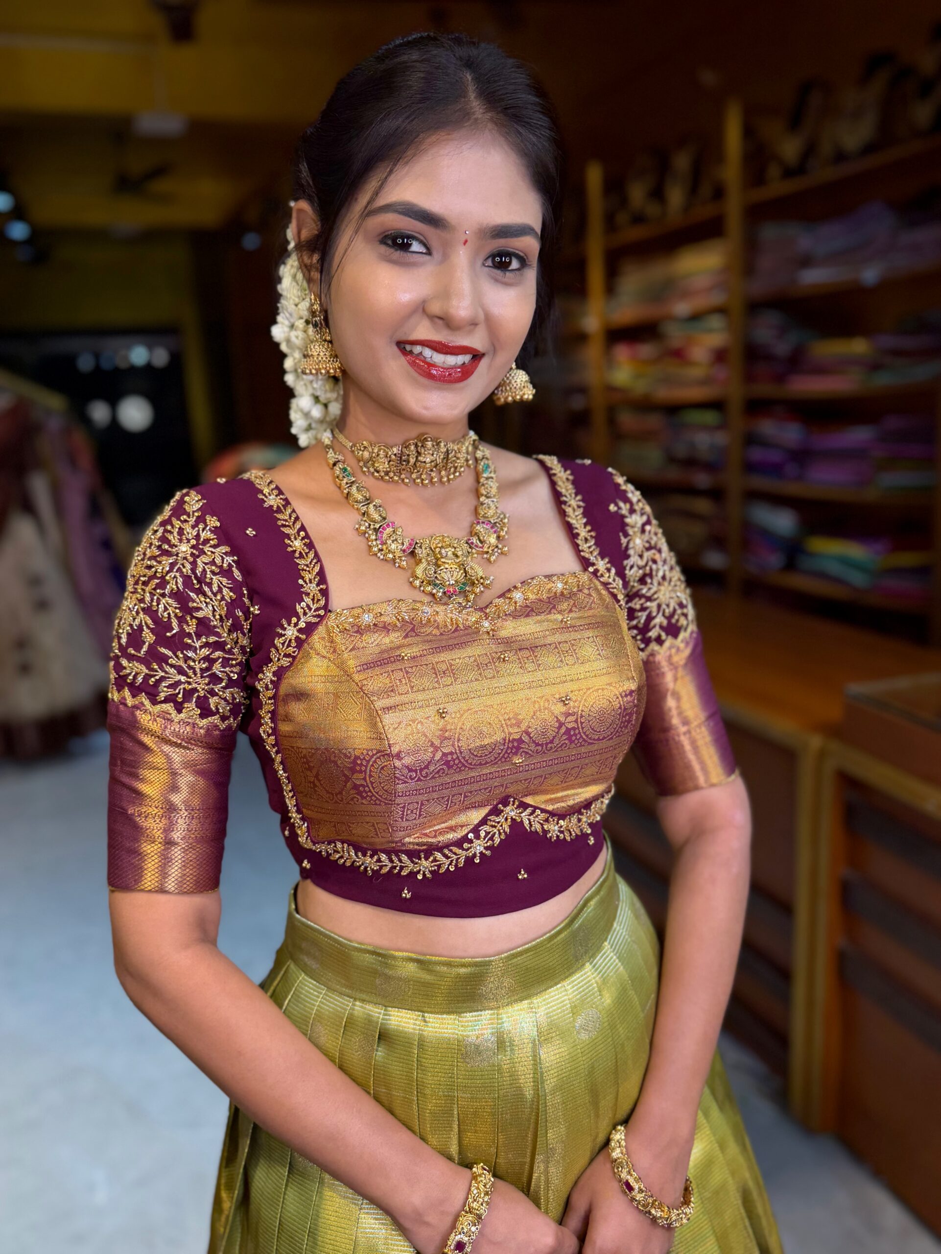 KANMANI Pista Aari worked Half Saree - Image 3