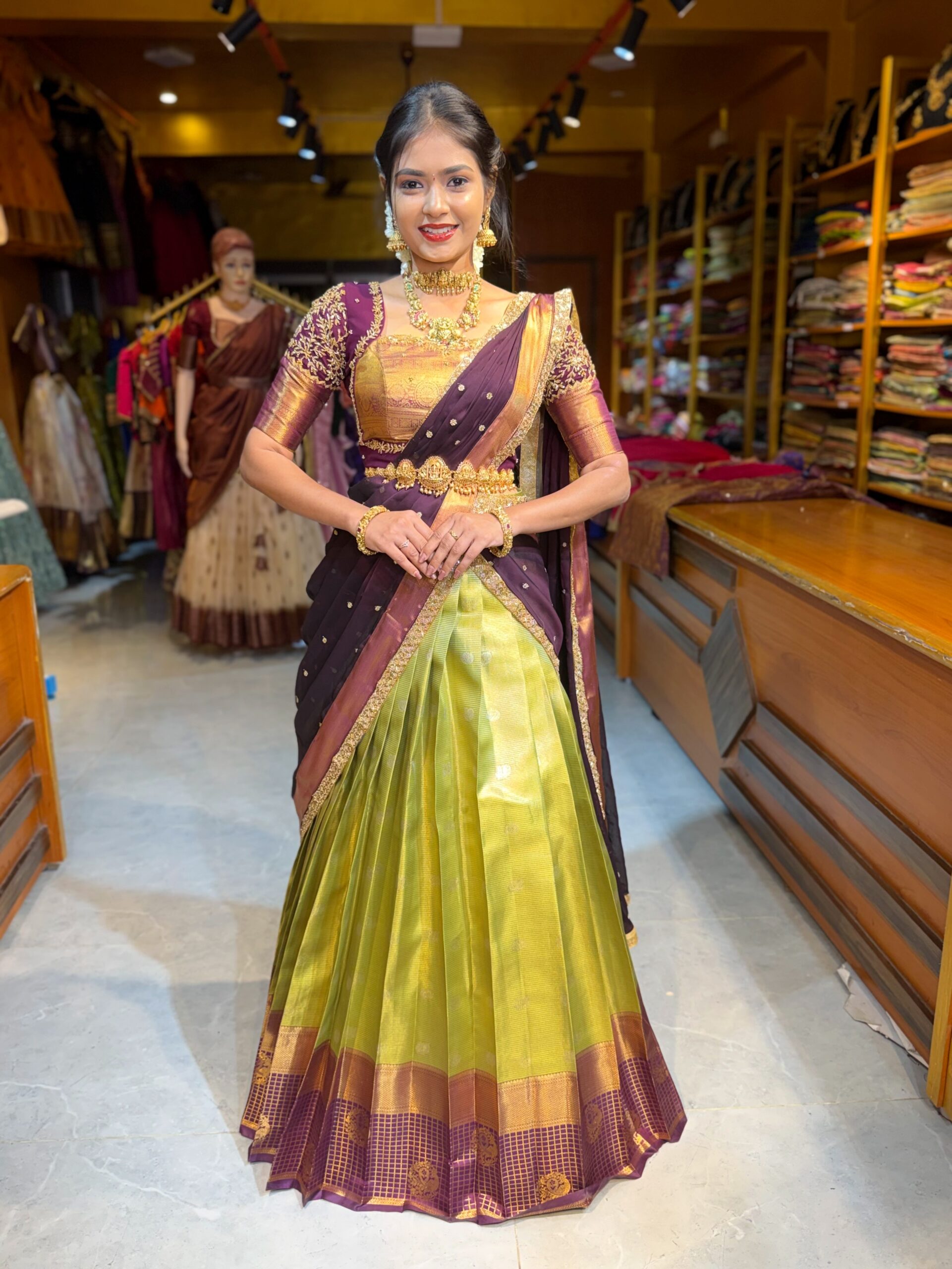 KANMANI Pista Aari worked Half Saree - Image 4