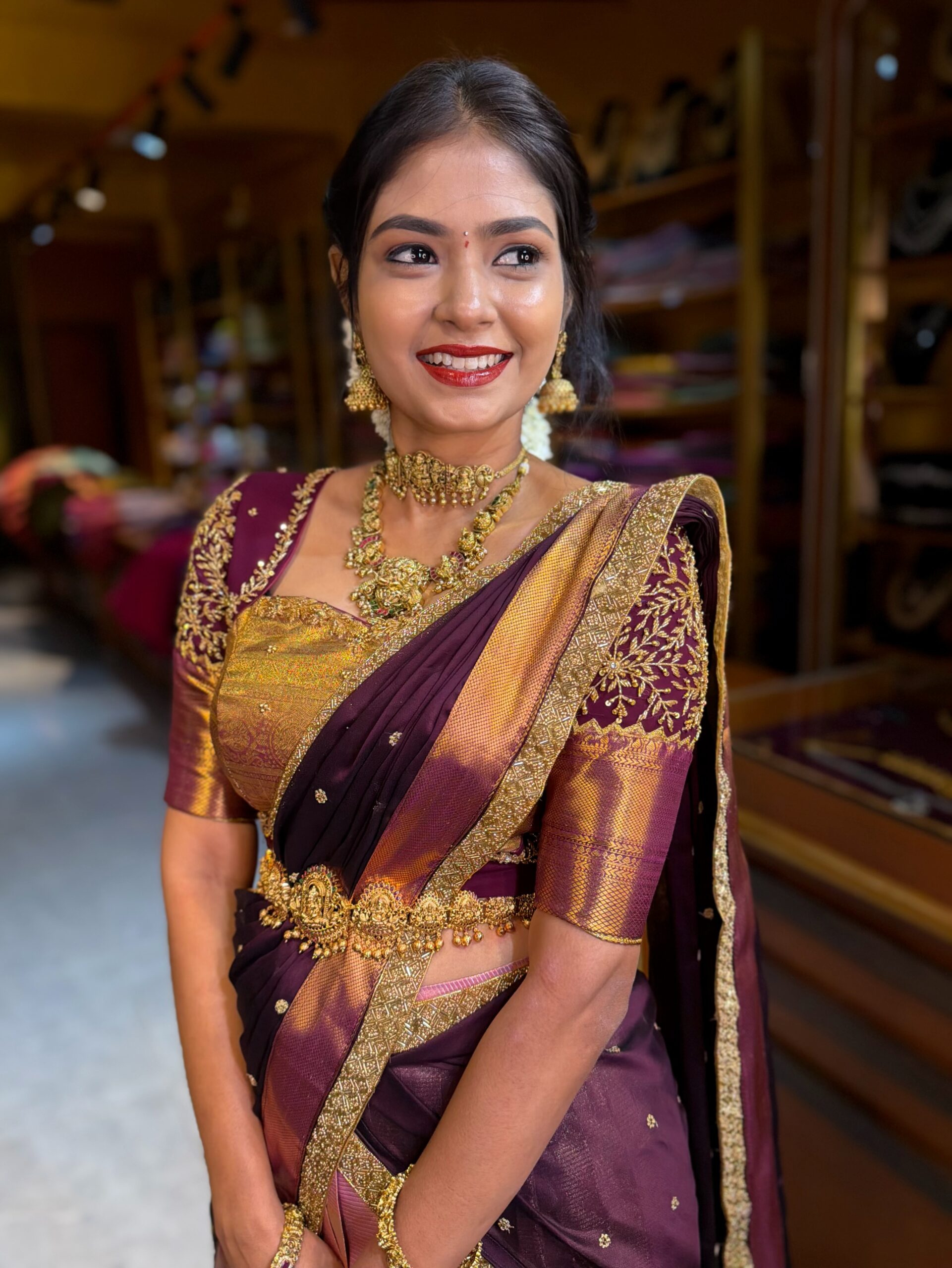 KANMANI Pink Aari worked Half Saree - Image 3