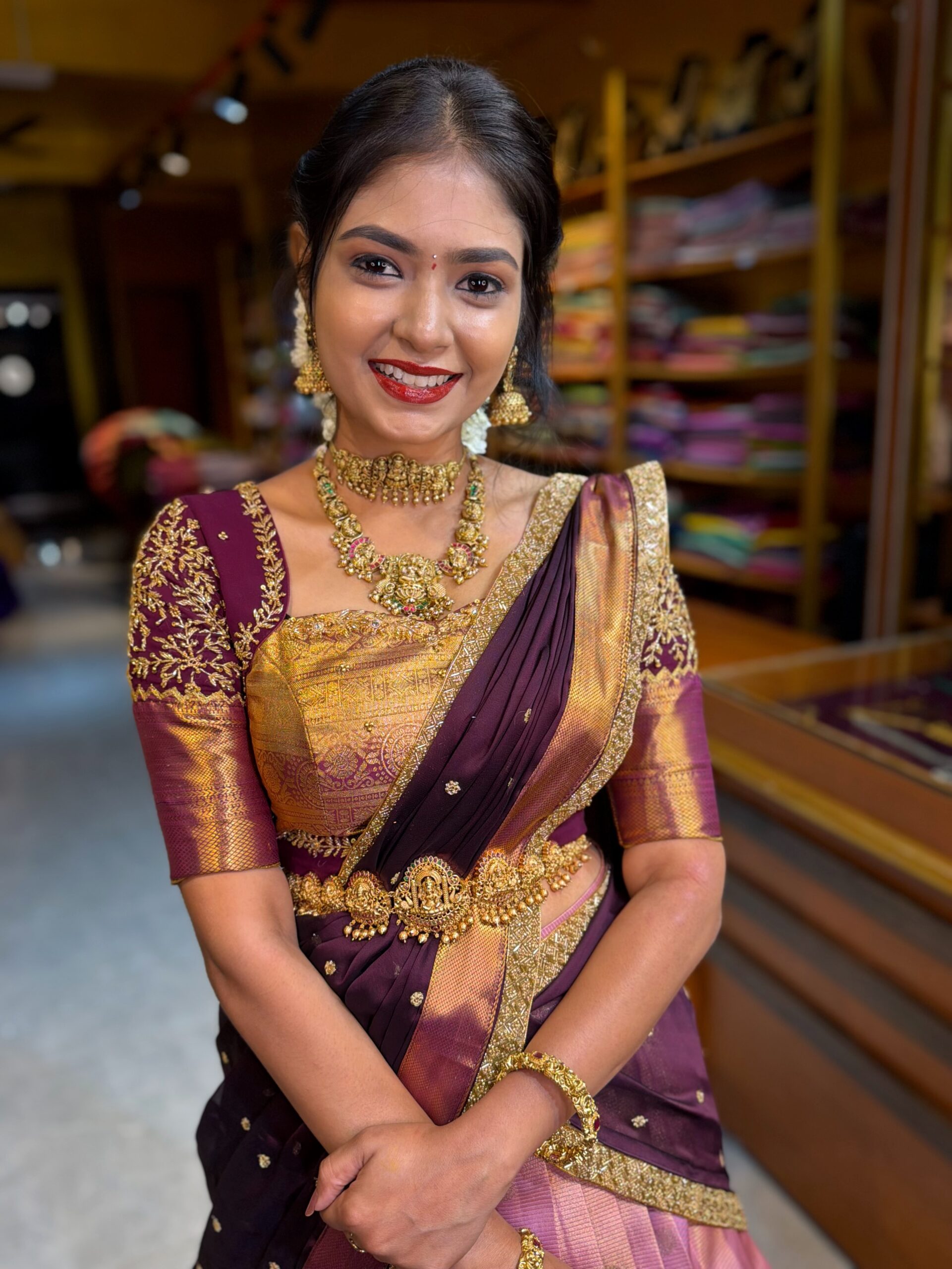 KANMANI Pink Aari worked Half Saree - Image 4