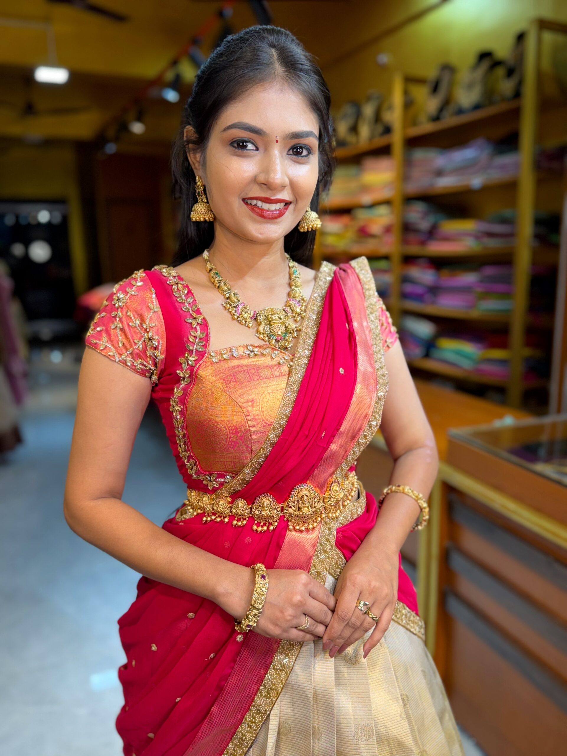 KANMANI Off White Aari worked Half Saree - Image 4