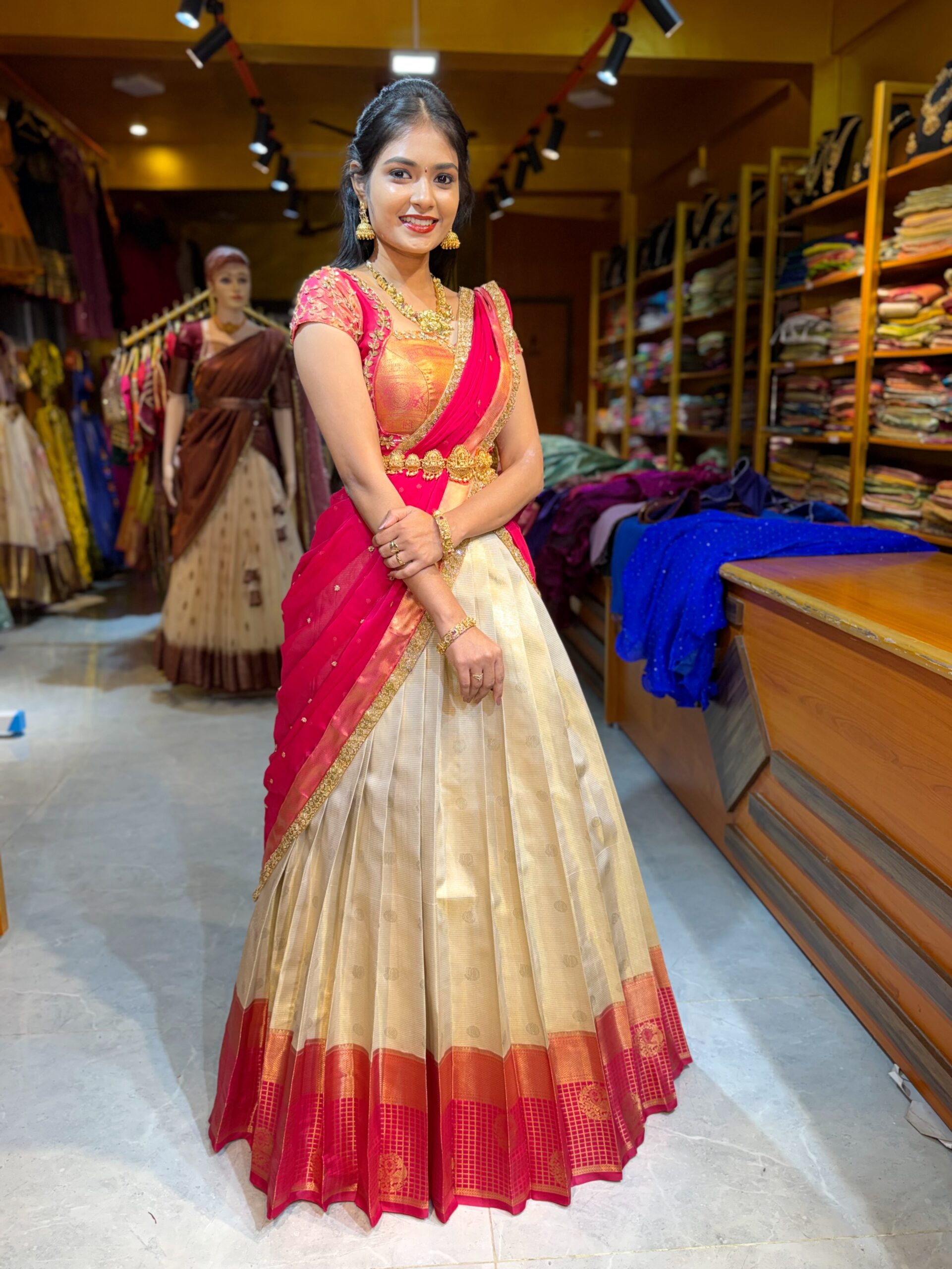 KANMANI Off White Aari worked Half Saree - Image 3