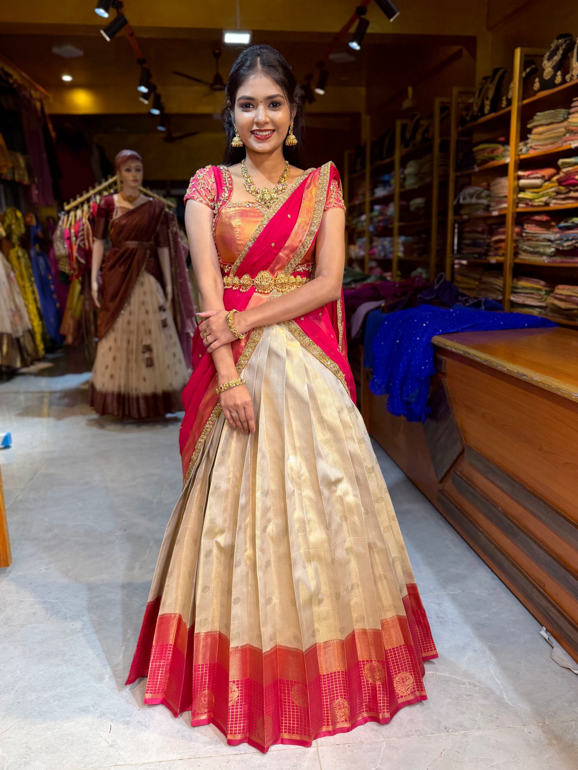 KANMANI Off White Aari worked Half Saree