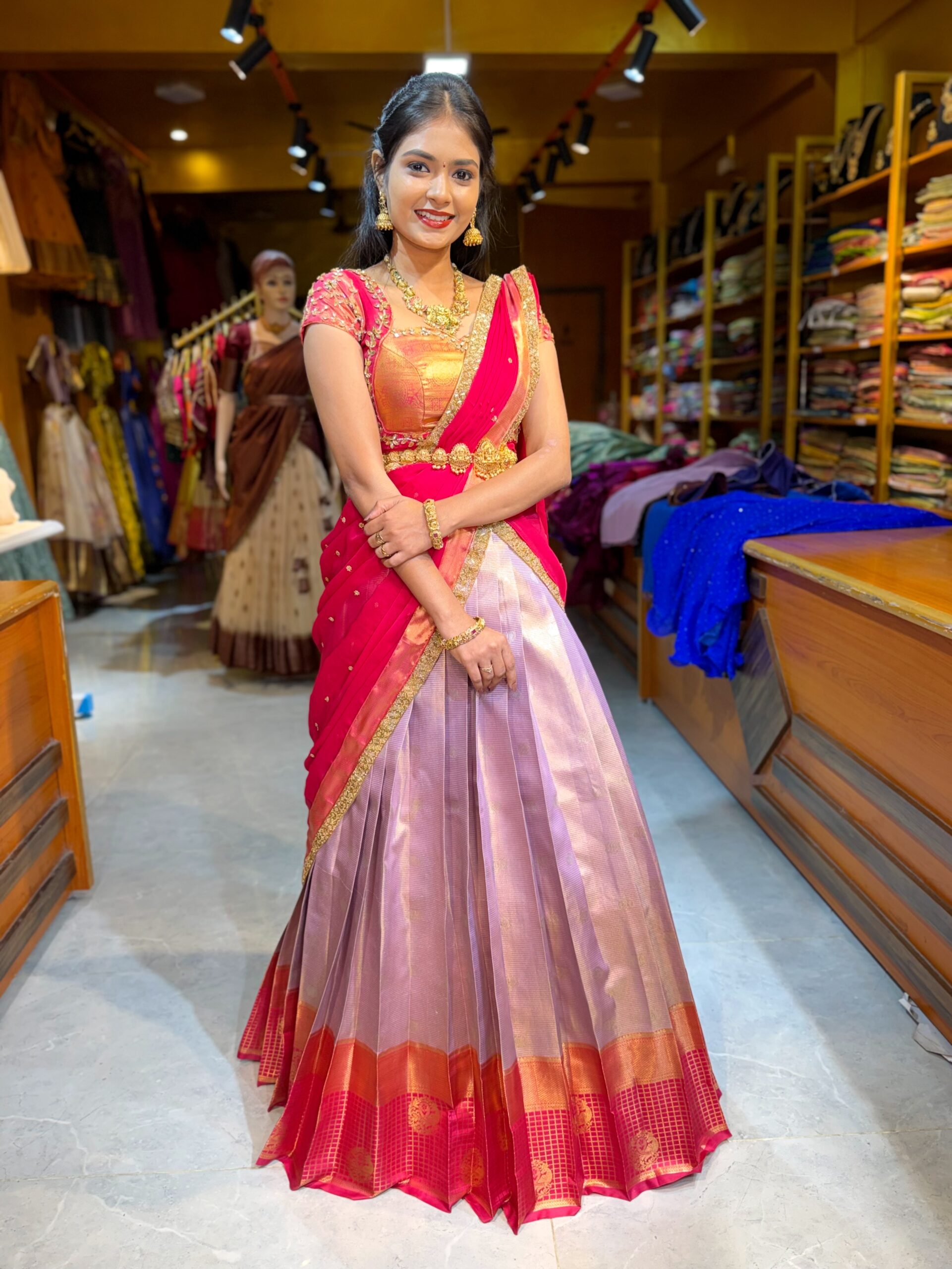 KANMANI Lavender Aari worked Half Saree - Image 4