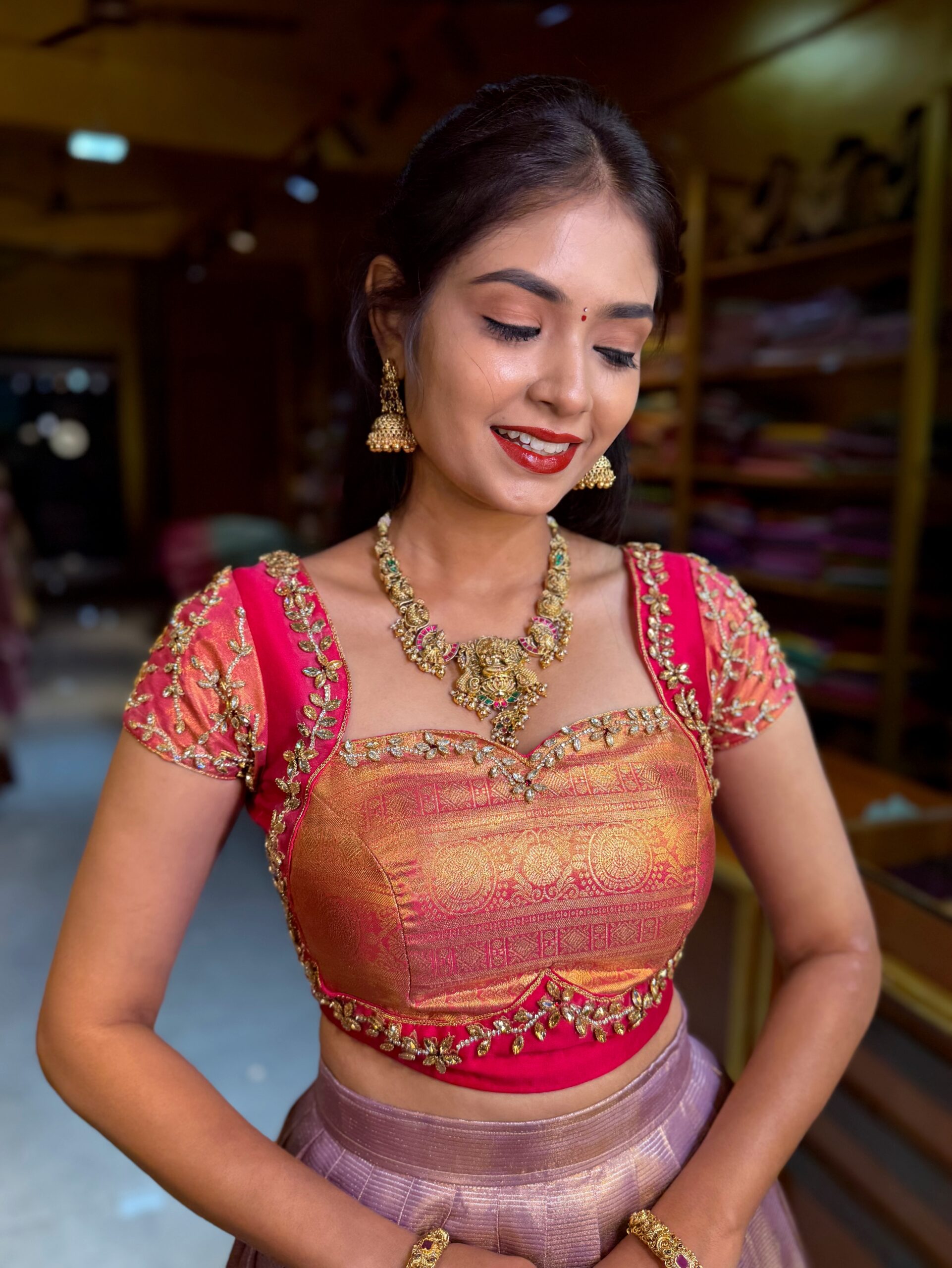 KANMANI Lavender Aari worked Half Saree - Image 3