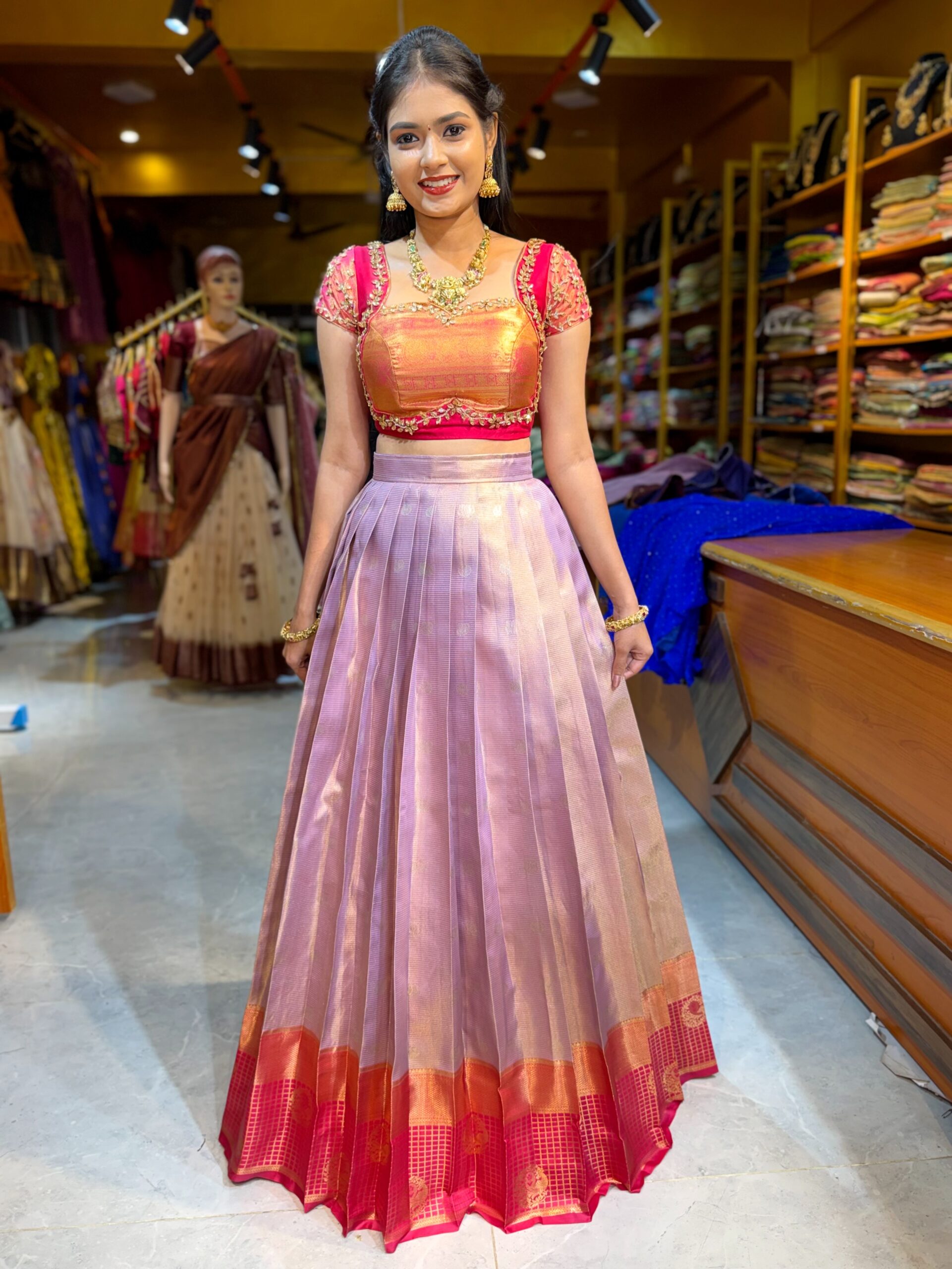 KANMANI Lavender Aari worked Half Saree - Image 2