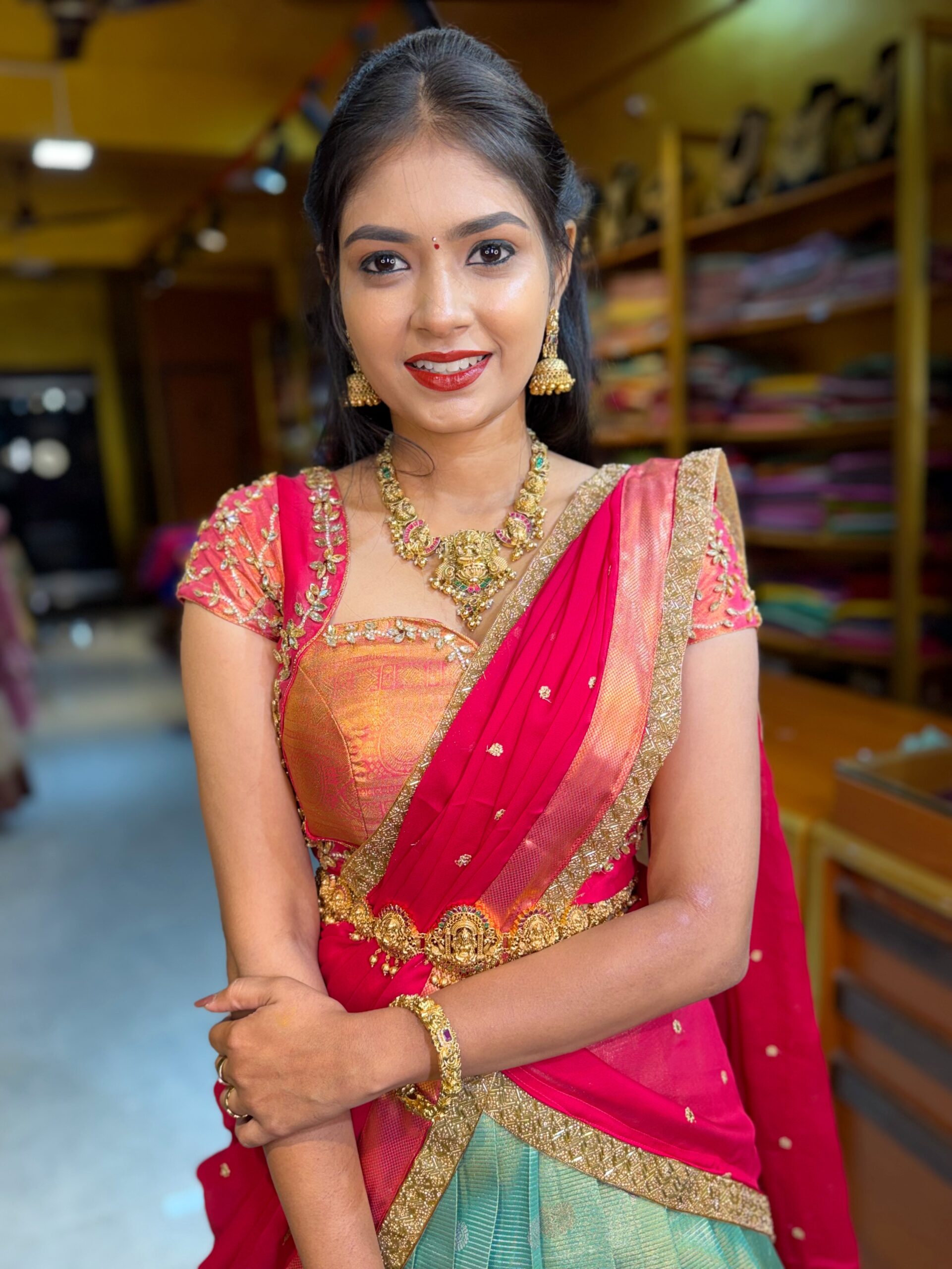KANMANI Sea Green Aari worked Half Saree - Image 6