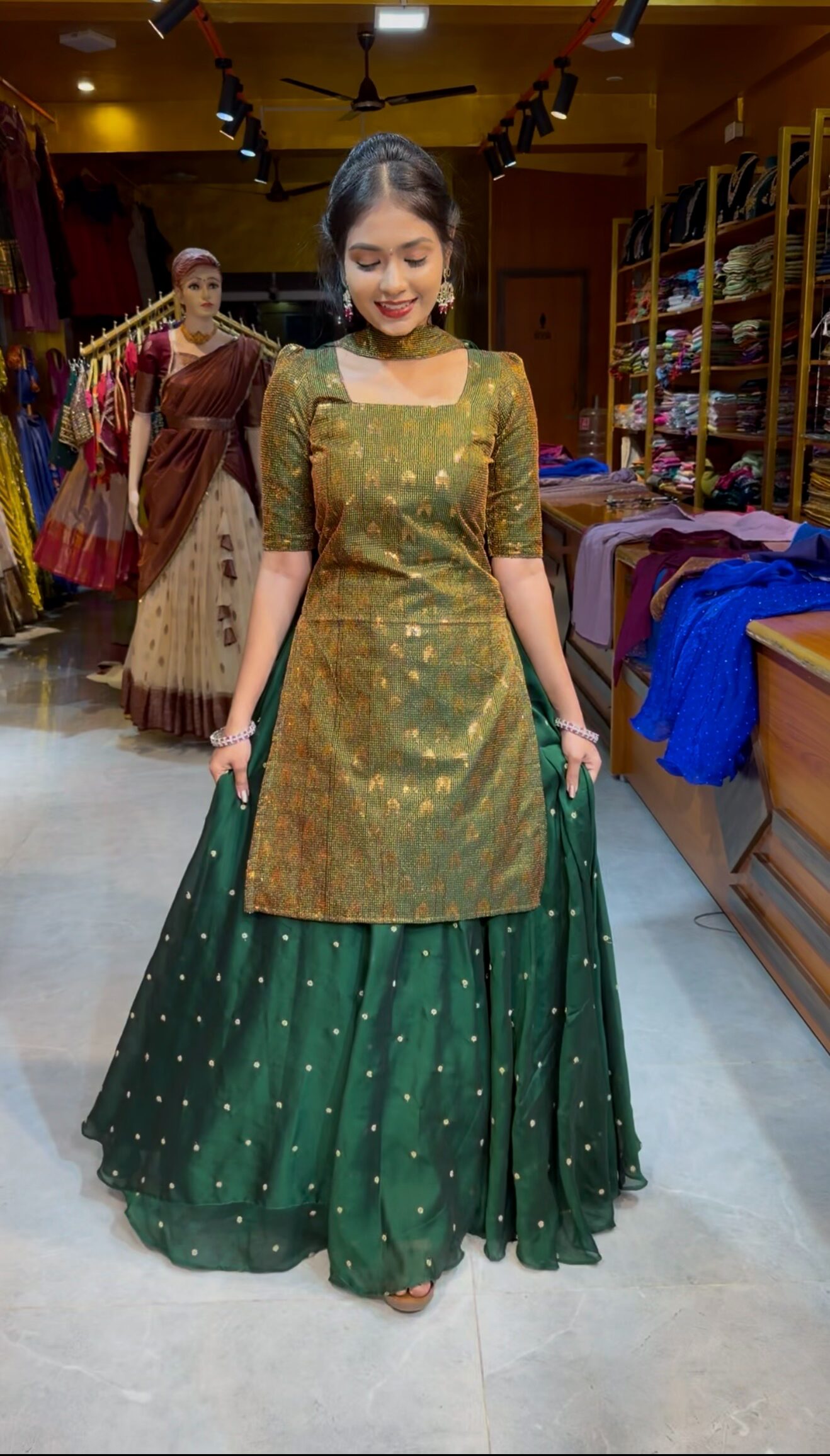 Top and Skirt Bottle Green