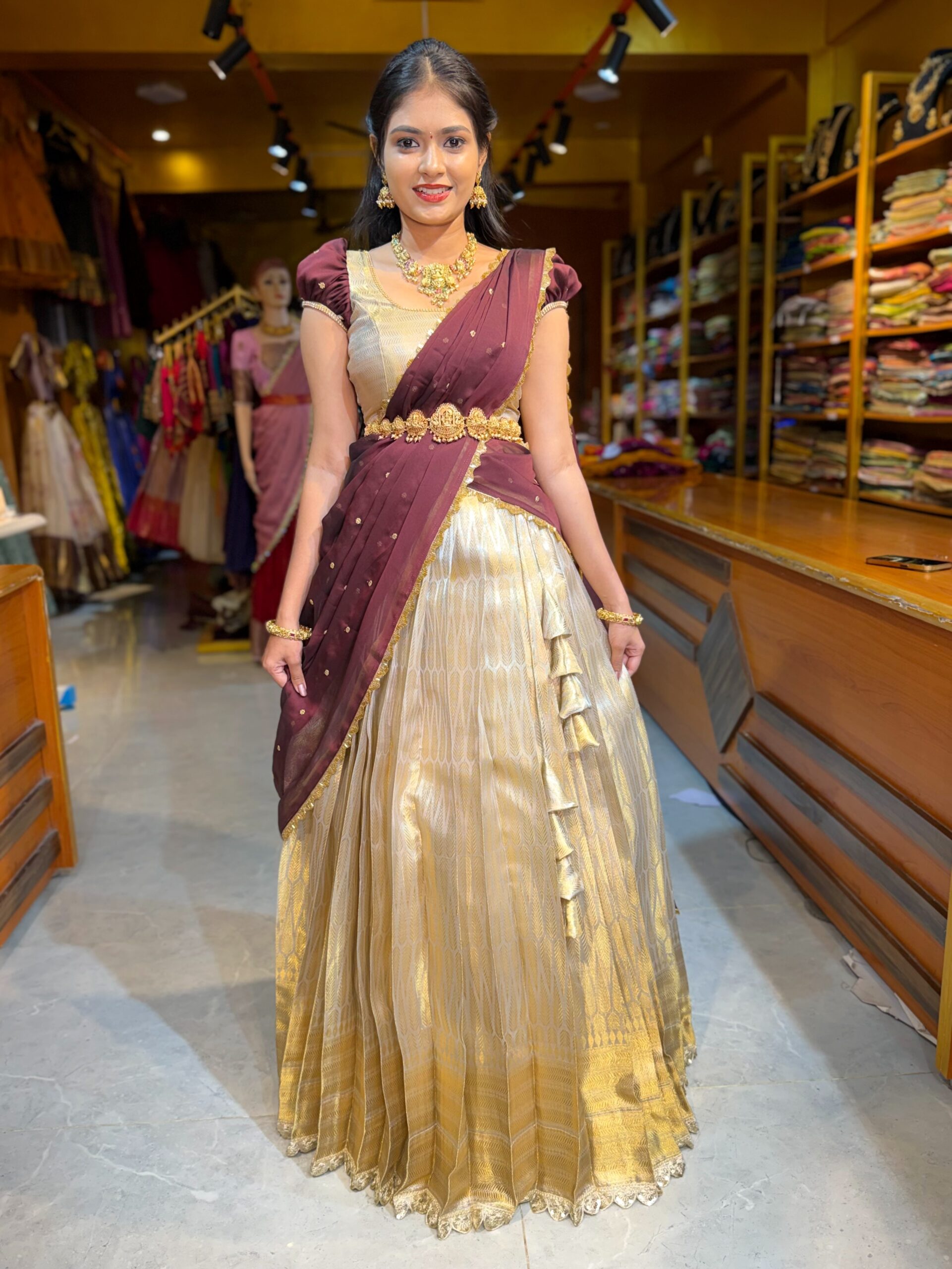 KEERTHY Silver Gold Half Saree