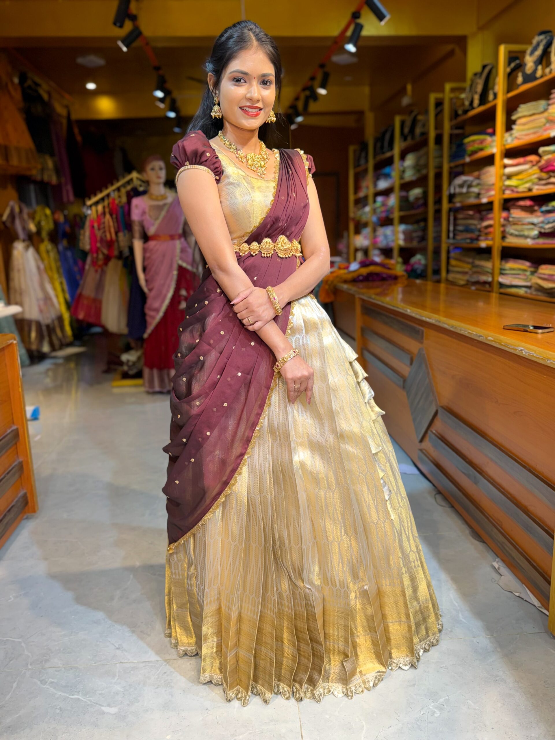 KEERTHY Silver Gold Half Saree - Image 2