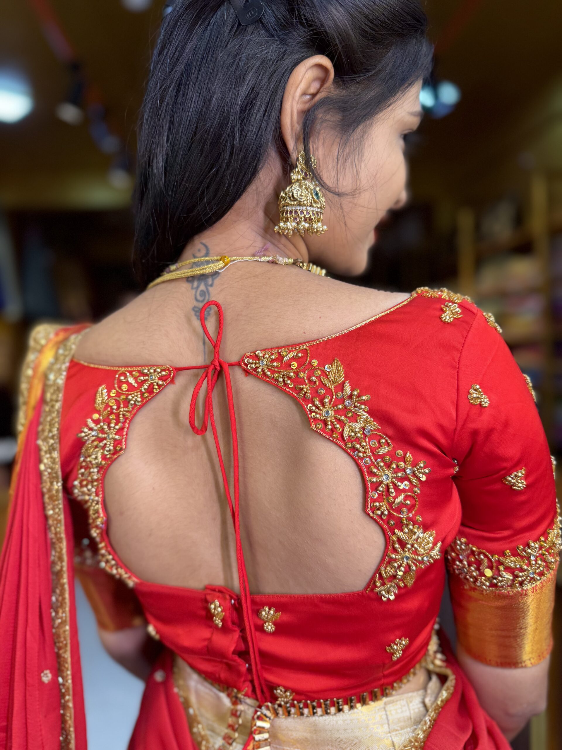ARUNDHATHI Red Aari worked Half Saree - Image 4