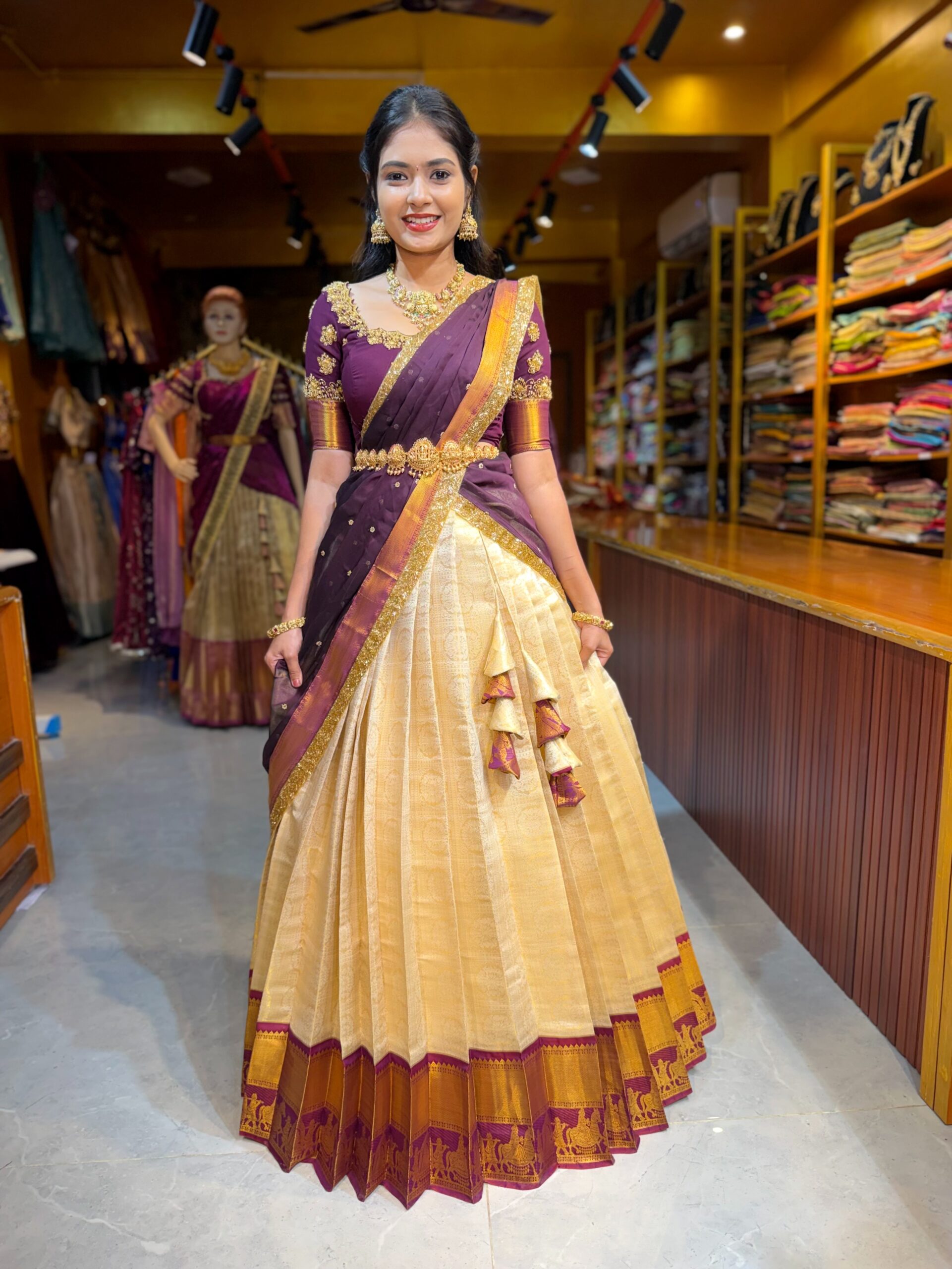 ARUNDHATHI Plum Aari worked Half Saree